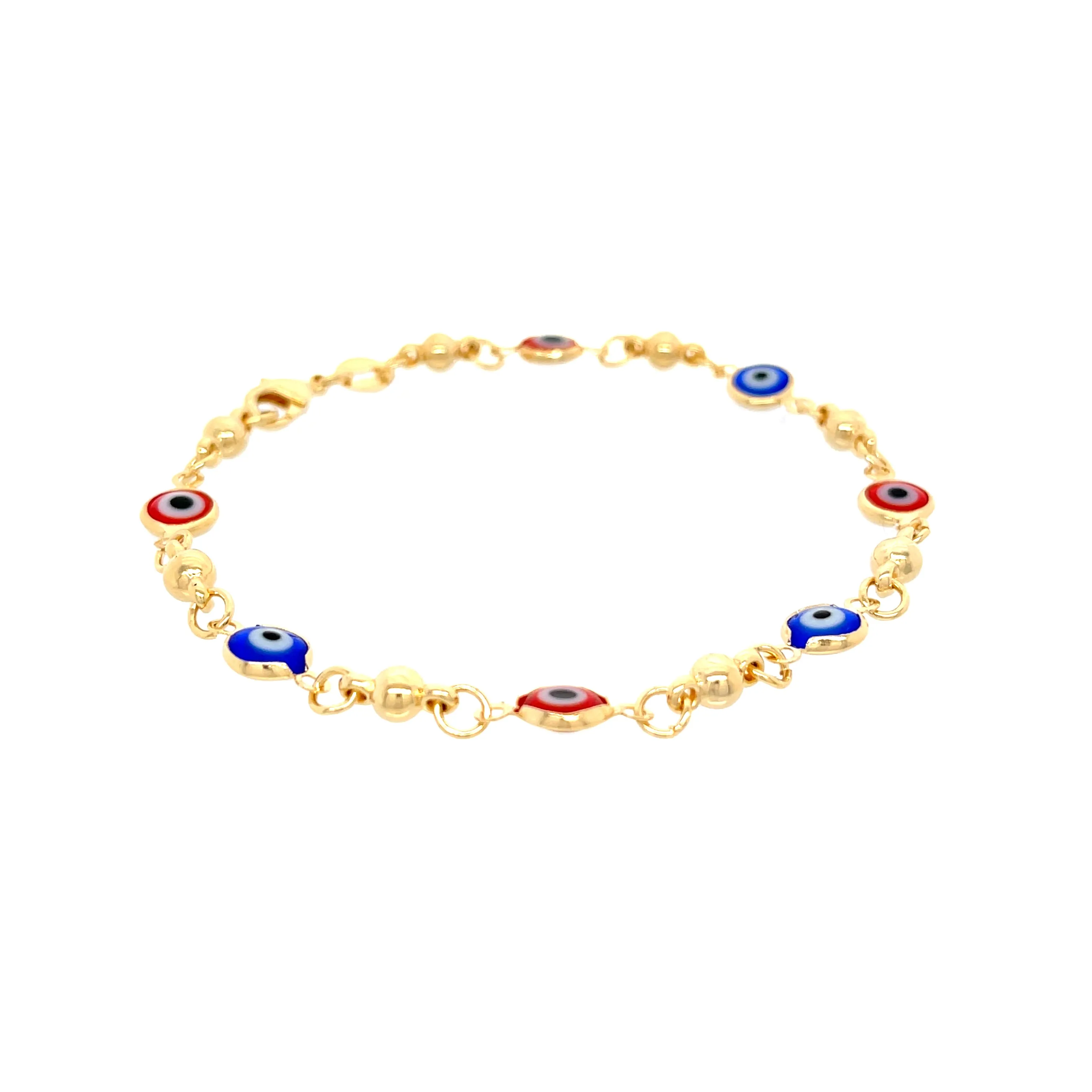 Red and Blue Evil Eye Crystal Charm Bracelet 14k gold filled