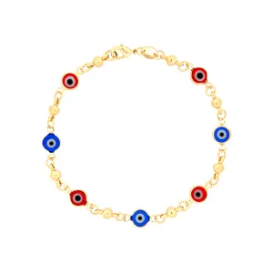 Red and Blue Evil Eye Crystal Charm Bracelet 14k gold filled