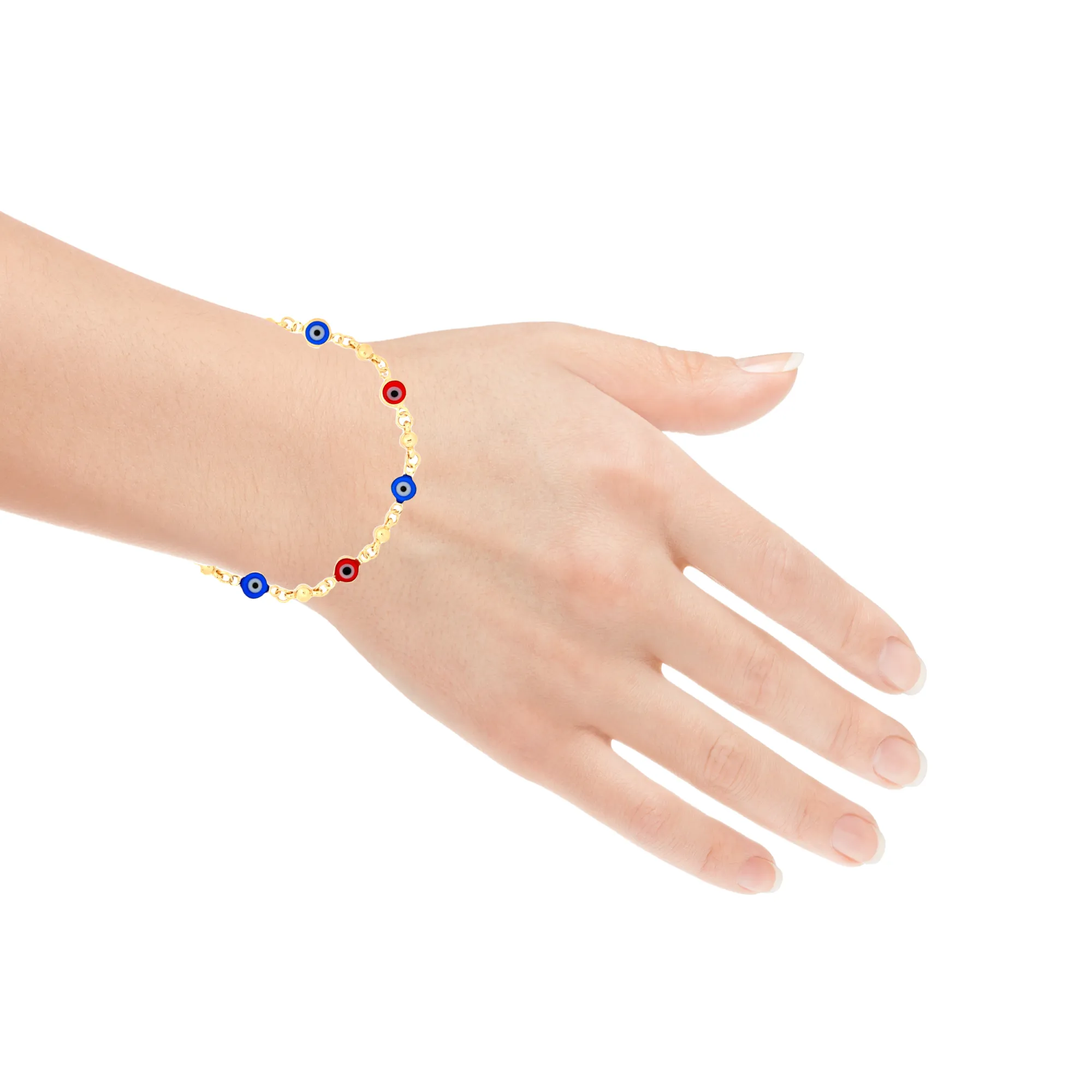 Red and Blue Evil Eye Crystal Charm Bracelet 14k gold filled