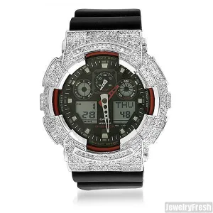 Rhodium Finish Custom CZ Casio G-Shock GA-100