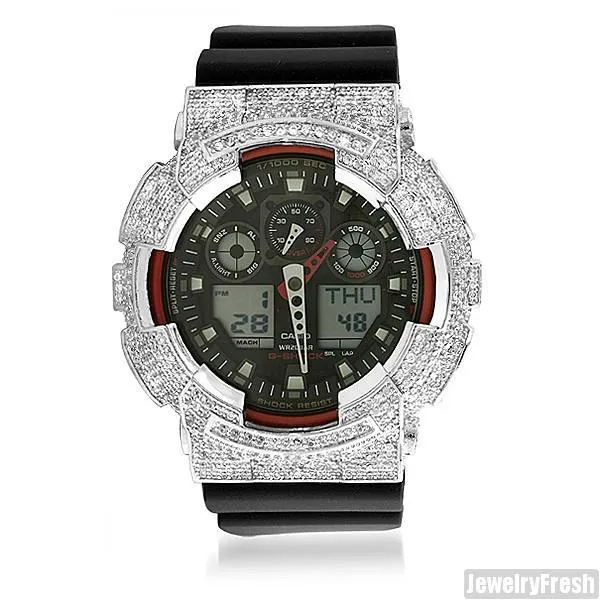 Rhodium Finish Custom CZ Casio G-Shock GA-100