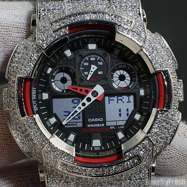 Rhodium Finish Custom CZ Casio G-Shock GA-100