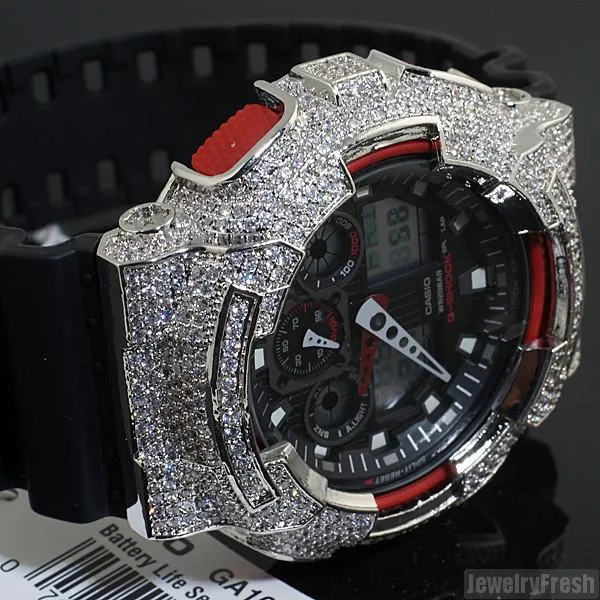 Rhodium Finish Custom CZ Casio G-Shock GA-100