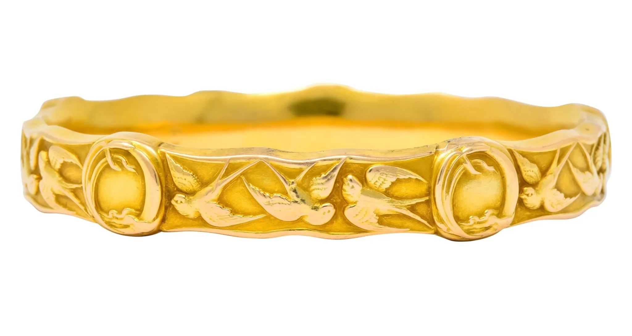 Riker Brothers Art Nouveau 14 Karat Gold Swallow Bird Bangle Bracelet
