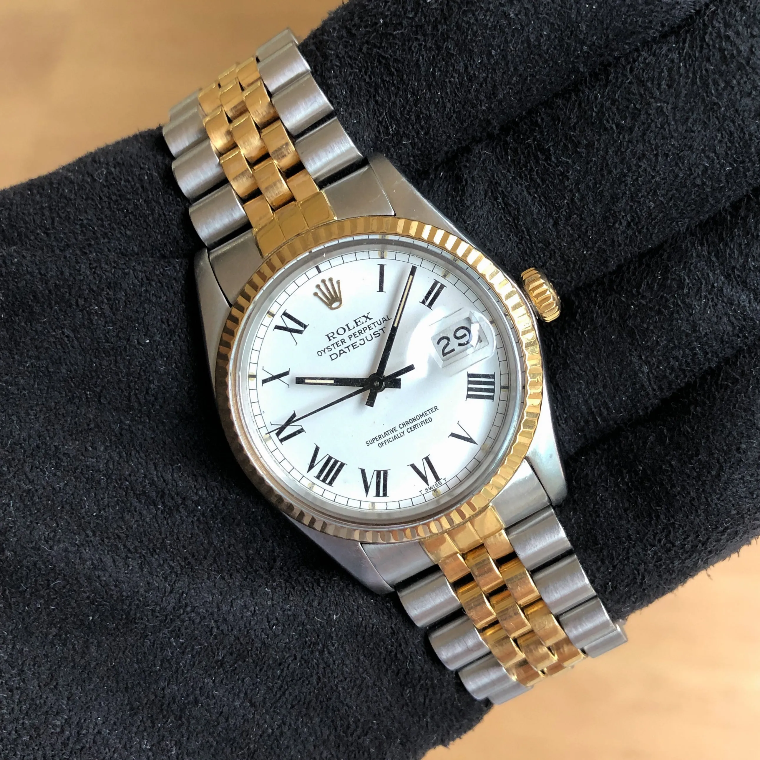 Rolex Datejust 16013 Buckley White Roman 1984 Jubilee 18k Yellow Gold & Steel 36 mm