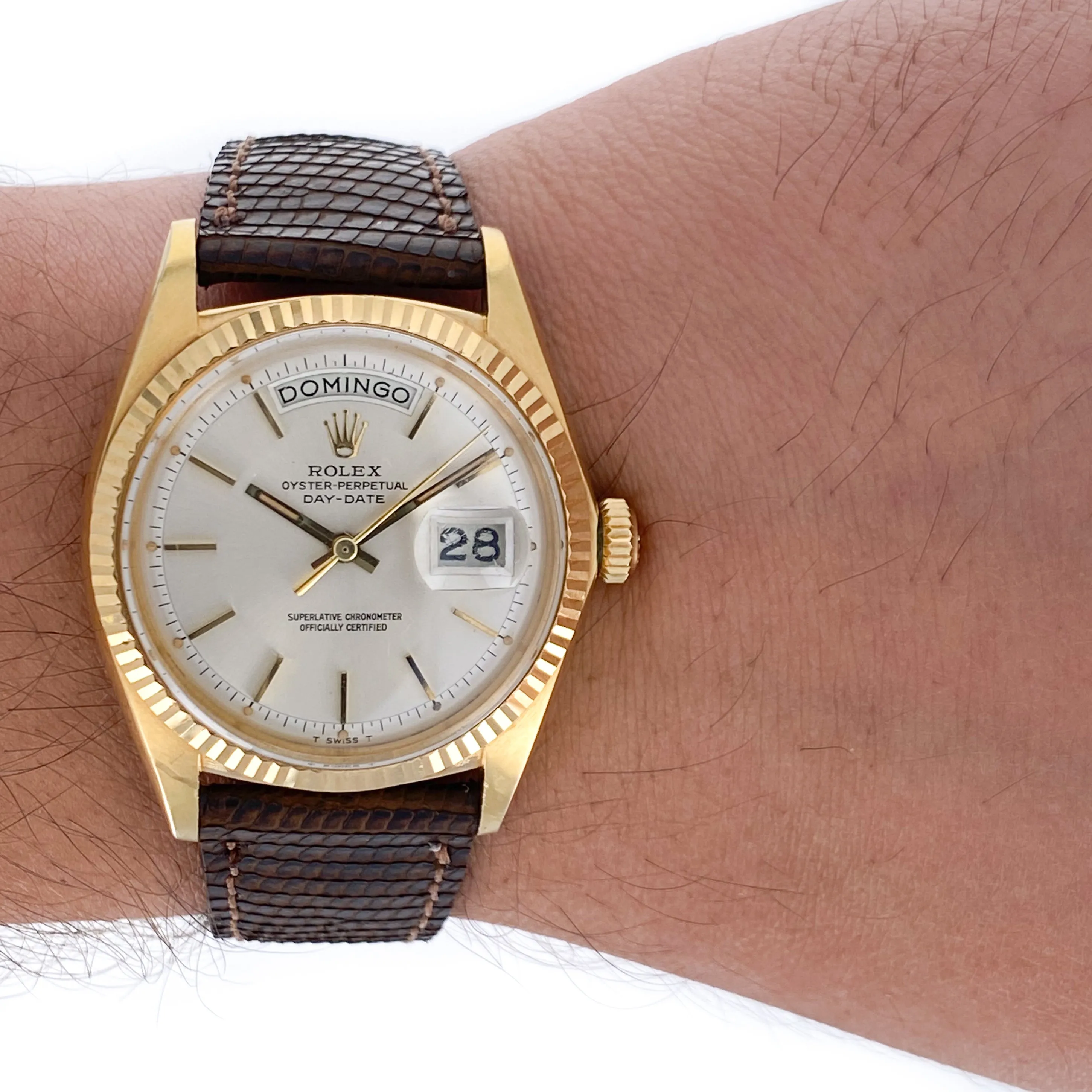 Rolex Day-Date 1803 Automatic Spanish Silver c. 1967 18k Yellow Gold 36 mm