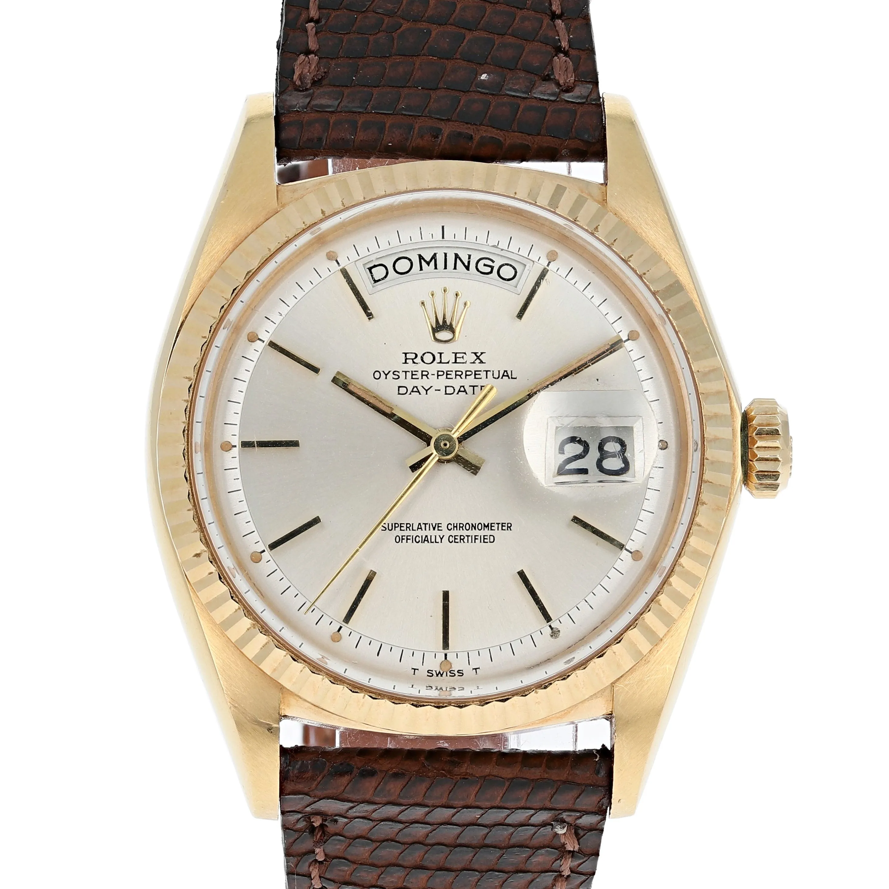 Rolex Day-Date 1803 Automatic Spanish Silver c. 1967 18k Yellow Gold 36 mm