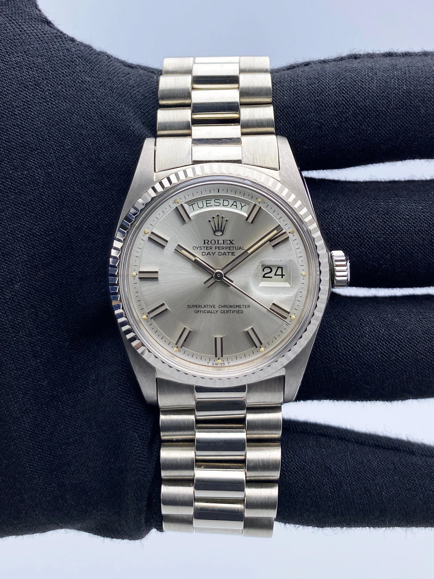 Rolex Day-Date 1803 Silver Dial 18K White Gold Mens Watch