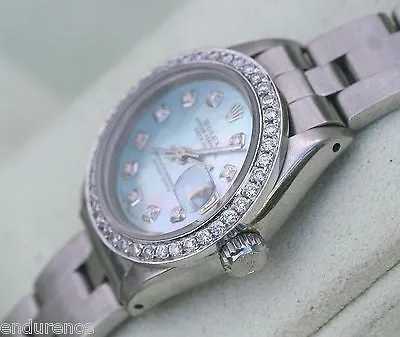 ROLEX LADIES VINTAGE STEEL DATEJUST DIAMOND BEZEL & MOTHER-OF-PEARL DIAL 6917