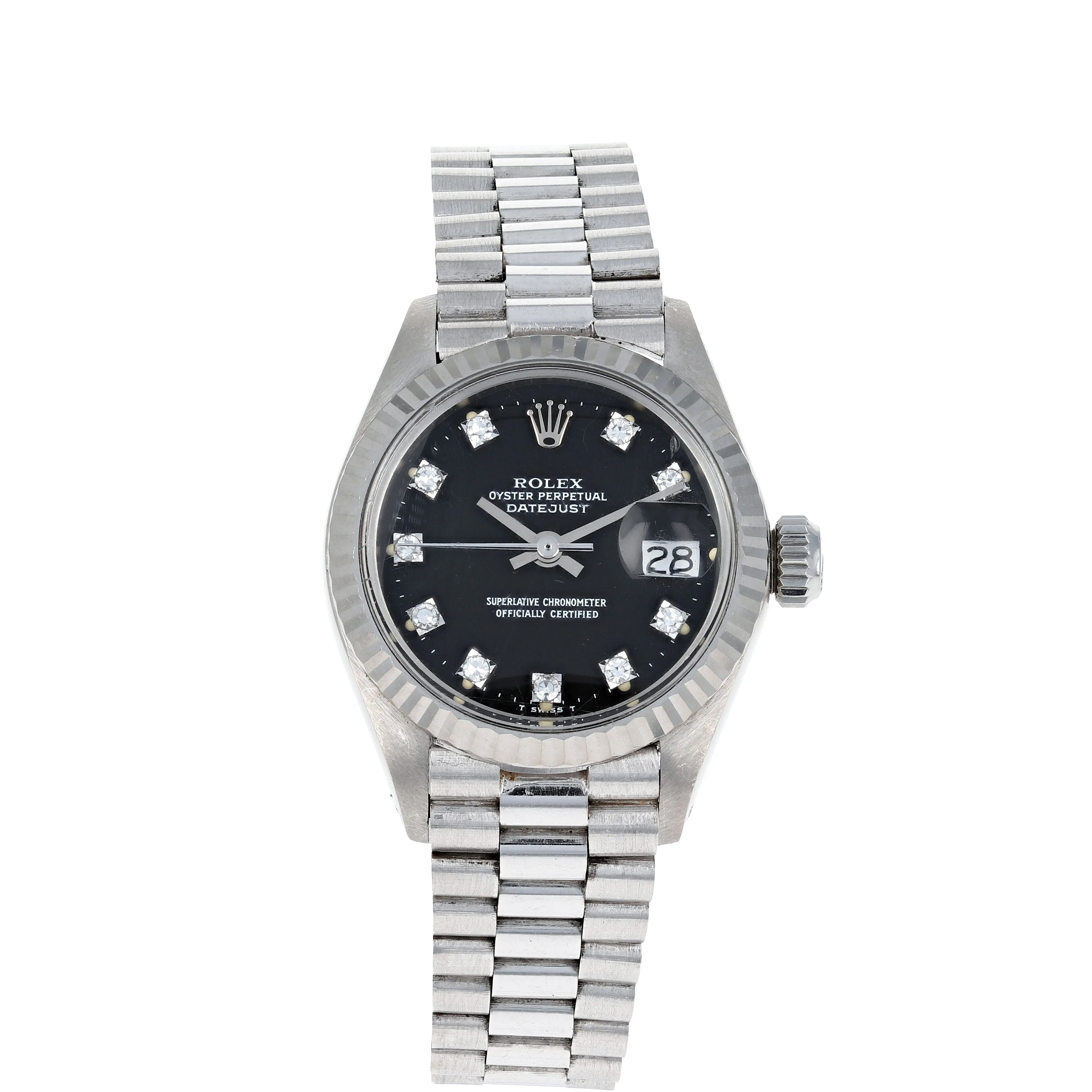 Rolex Lady-Datejust 6917 Papers Black Diamonds c. 1974 President 18k White Gold 26 mm