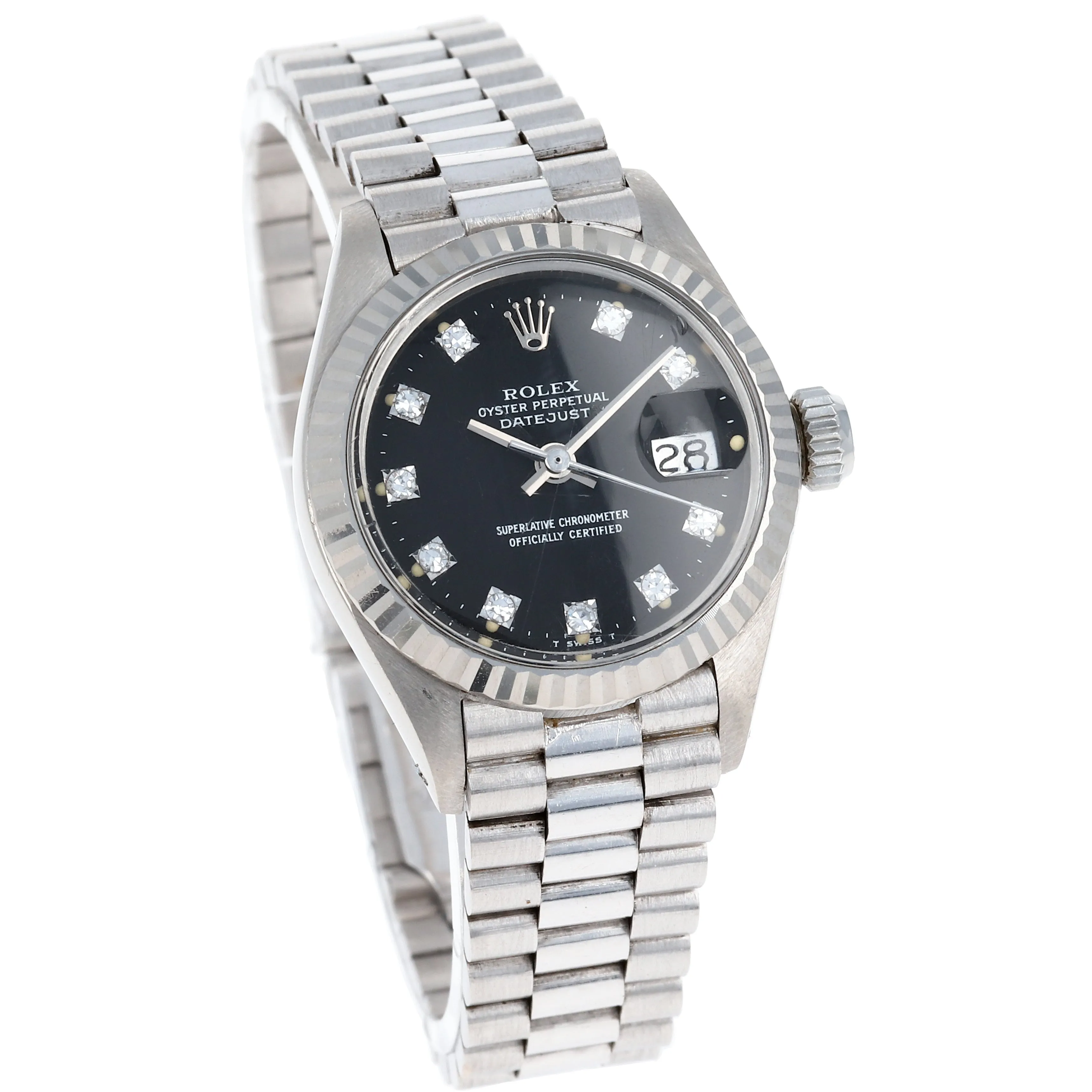 Rolex Lady-Datejust 6917 Papers Black Diamonds c. 1974 President 18k White Gold 26 mm