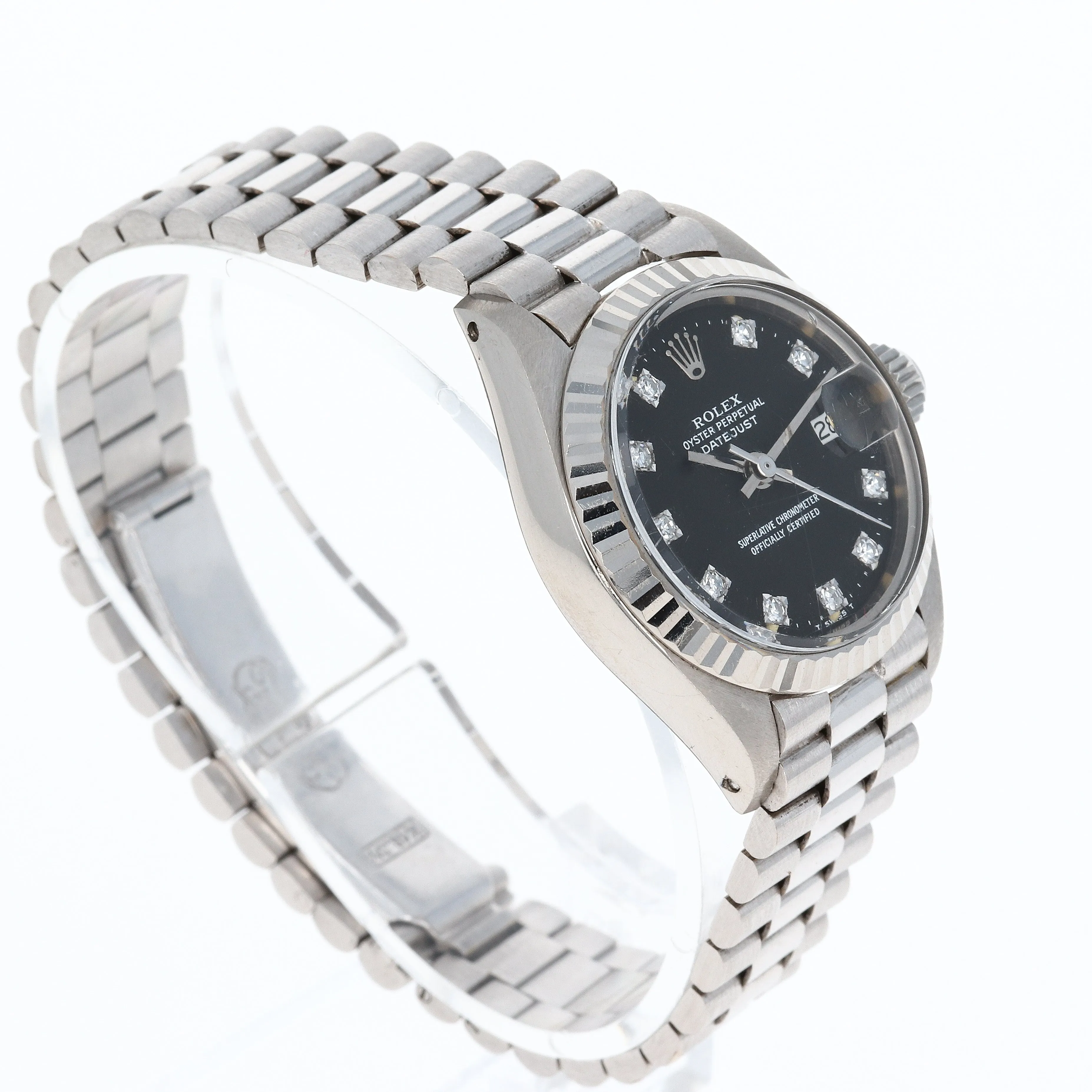 Rolex Lady-Datejust 6917 Papers Black Diamonds c. 1974 President 18k White Gold 26 mm