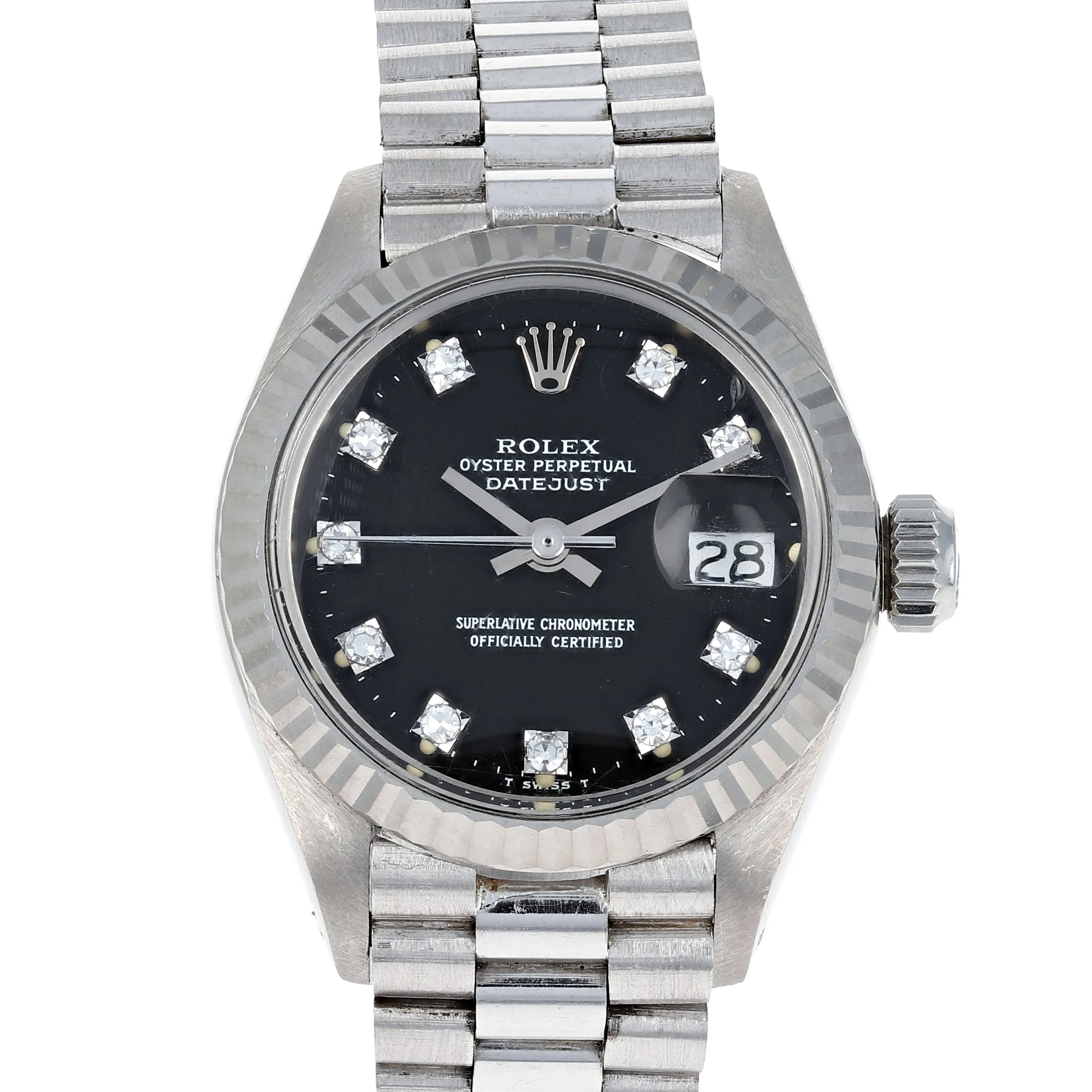 Rolex Lady-Datejust 6917 Papers Black Diamonds c. 1974 President 18k White Gold 26 mm