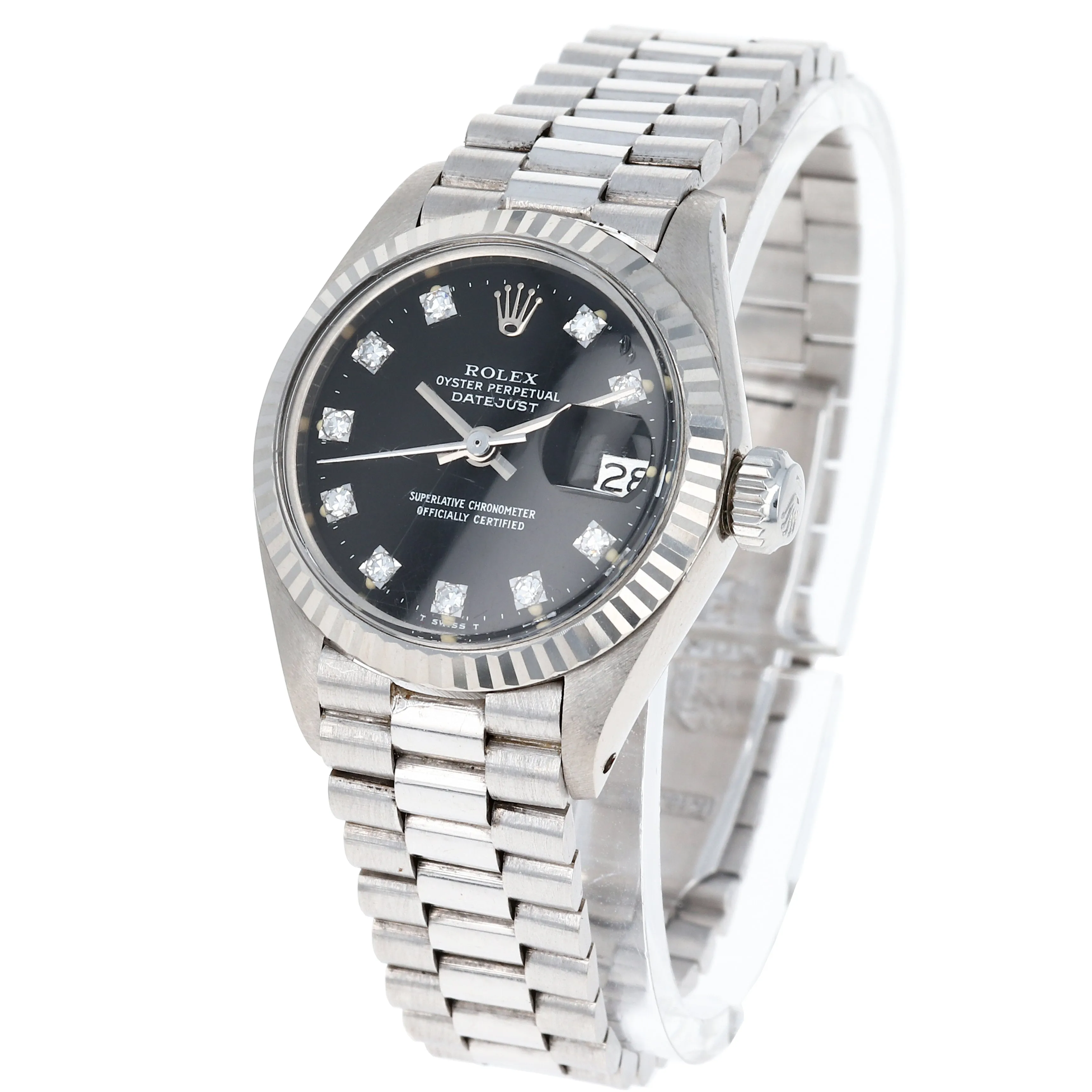 Rolex Lady-Datejust 6917 Papers Black Diamonds c. 1974 President 18k White Gold 26 mm
