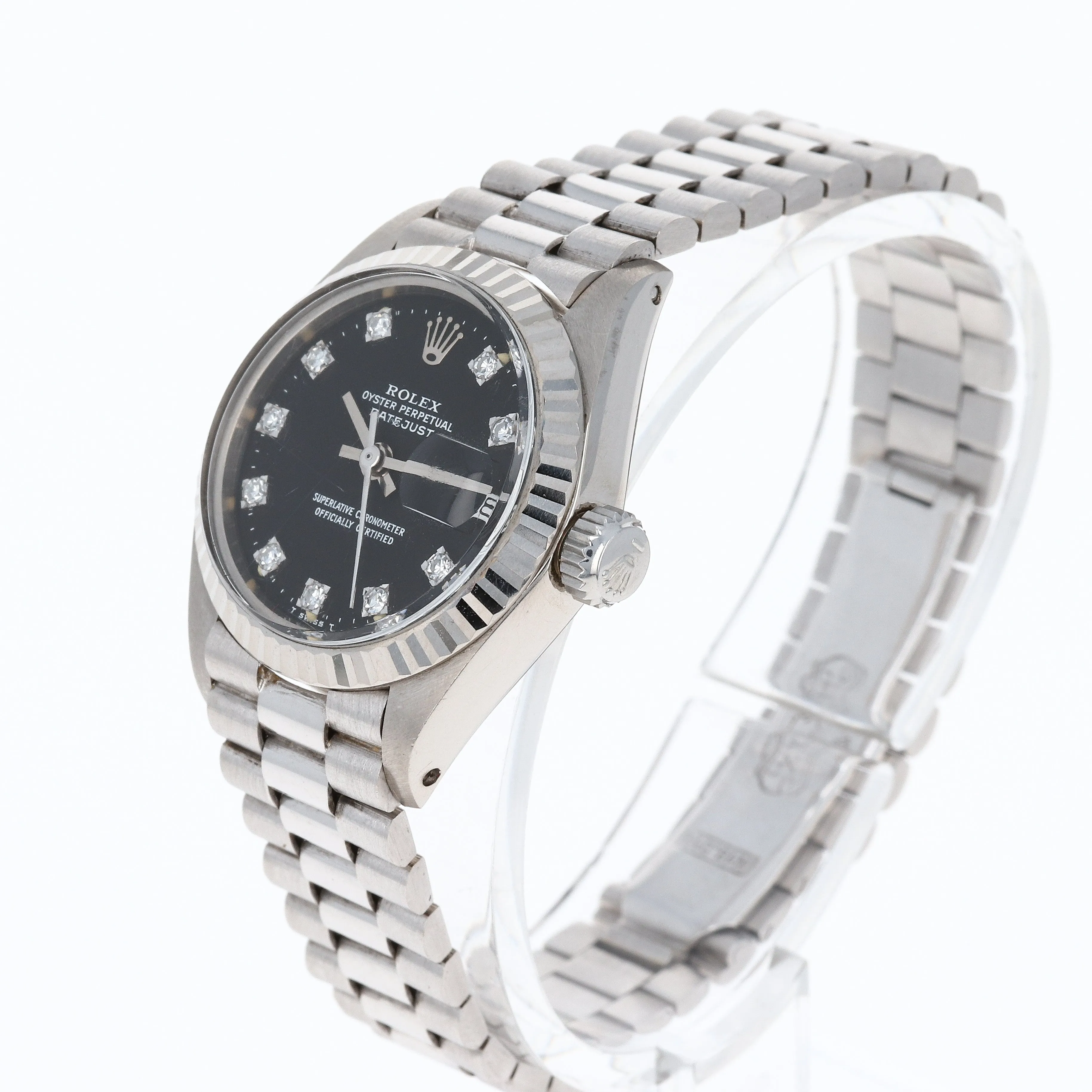 Rolex Lady-Datejust 6917 Papers Black Diamonds c. 1974 President 18k White Gold 26 mm