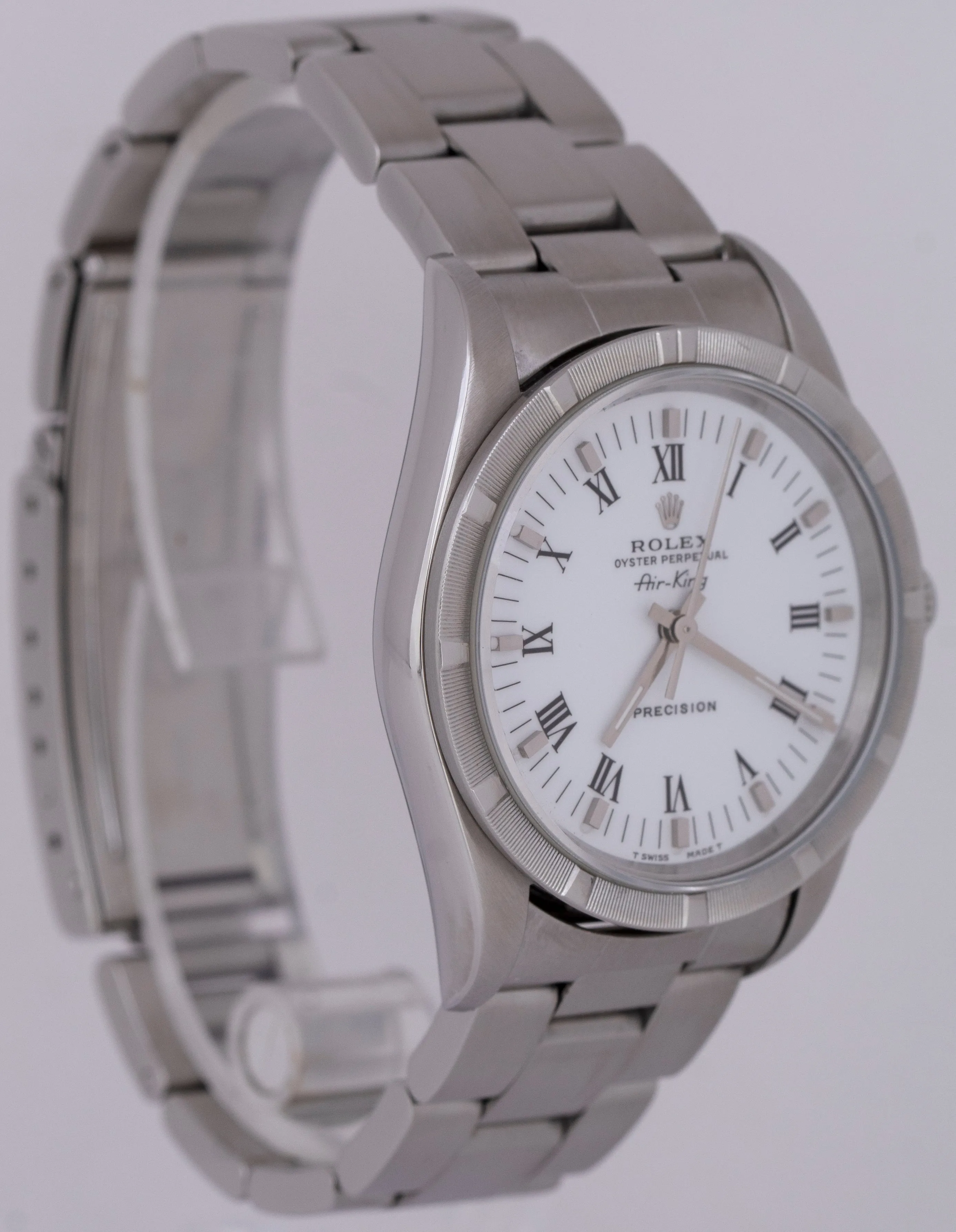 Rolex Oyster Perpetual Air-King White Roman Dial 14010 Steel NO-HOLES 34mm Watch