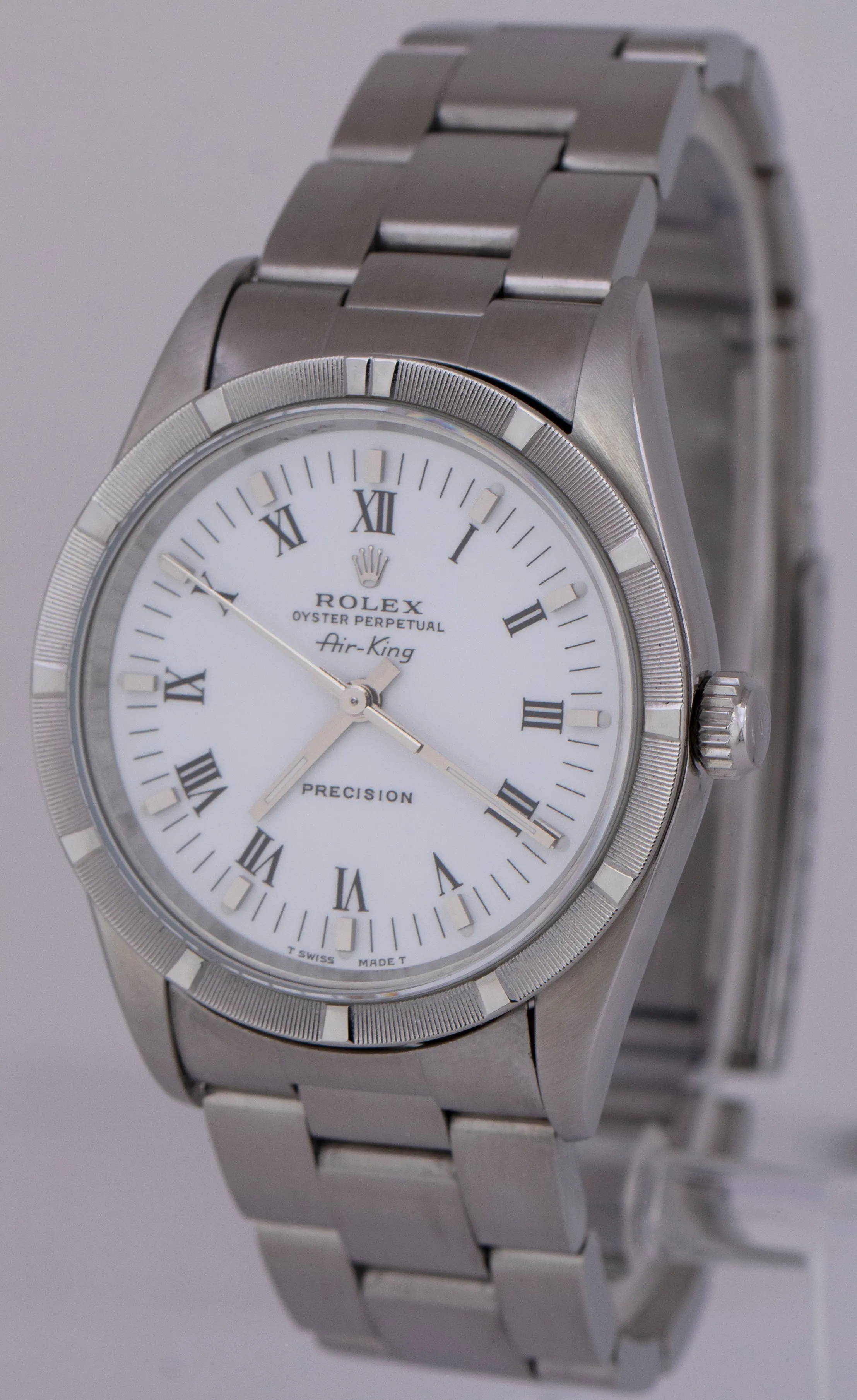 Rolex Oyster Perpetual Air-King White Roman Dial 14010 Steel NO-HOLES 34mm Watch