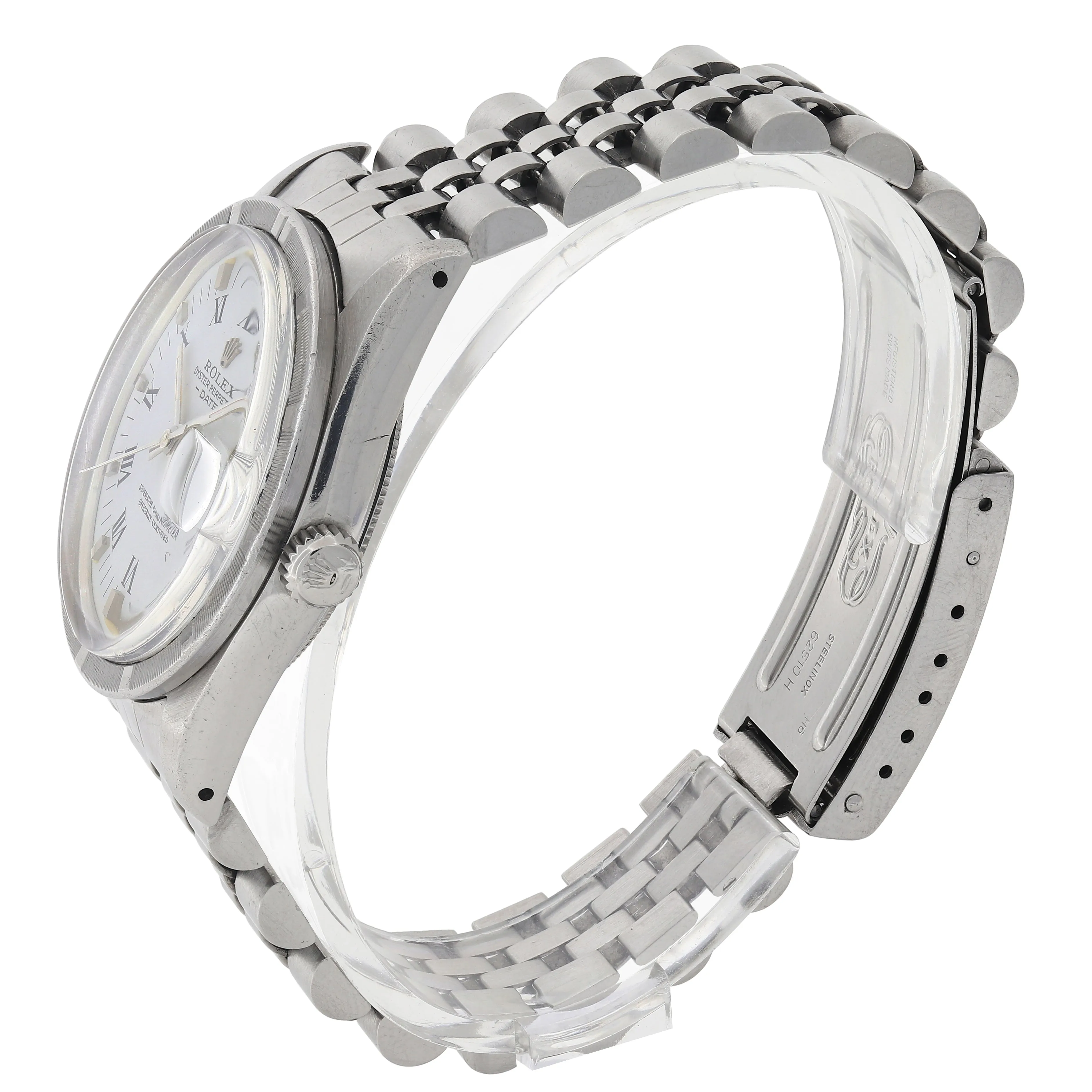 Rolex Oyster Perpetual Date 15010 White Roman c. 1983 Jubilee Steel 34 mm