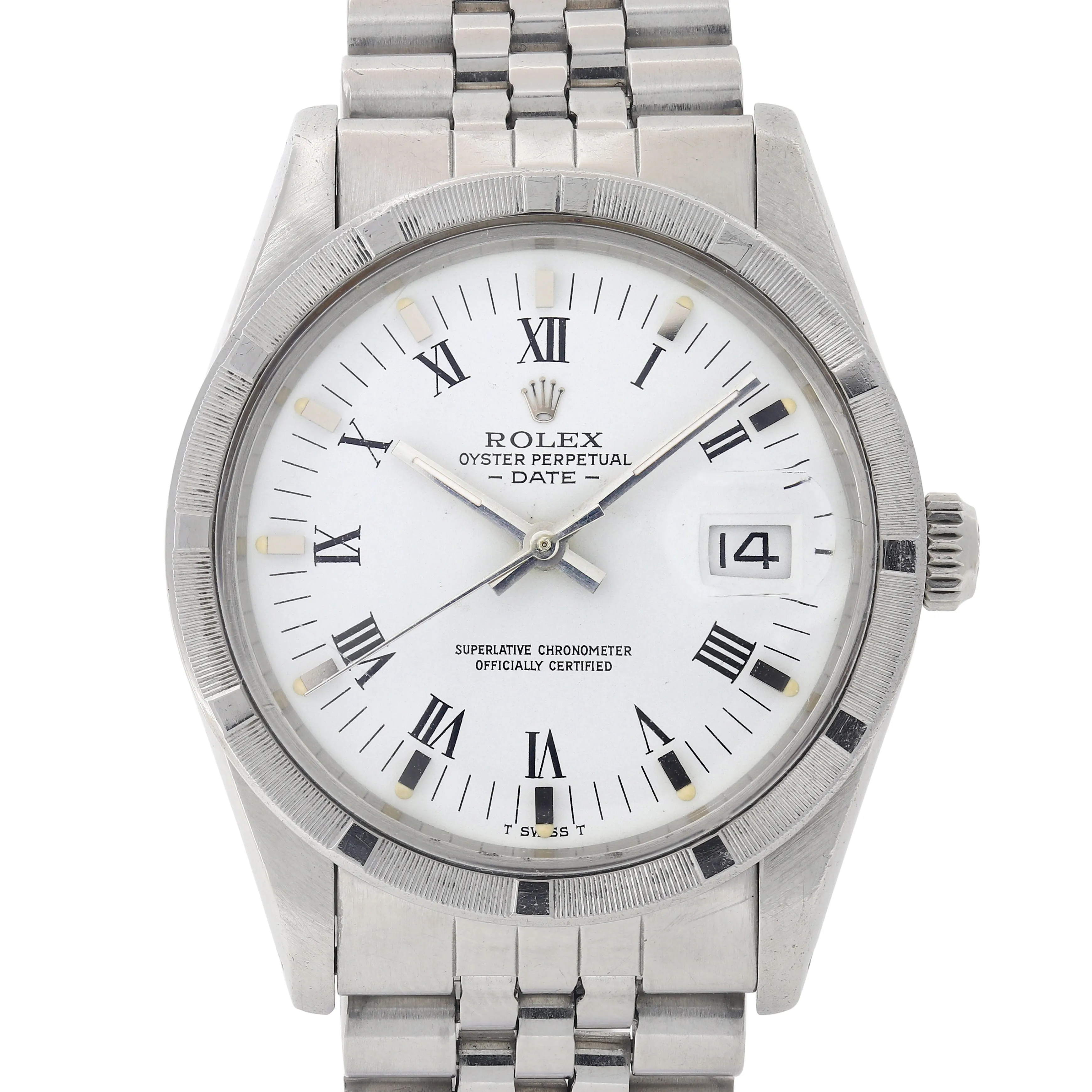 Rolex Oyster Perpetual Date 15010 White Roman c. 1983 Jubilee Steel 34 mm