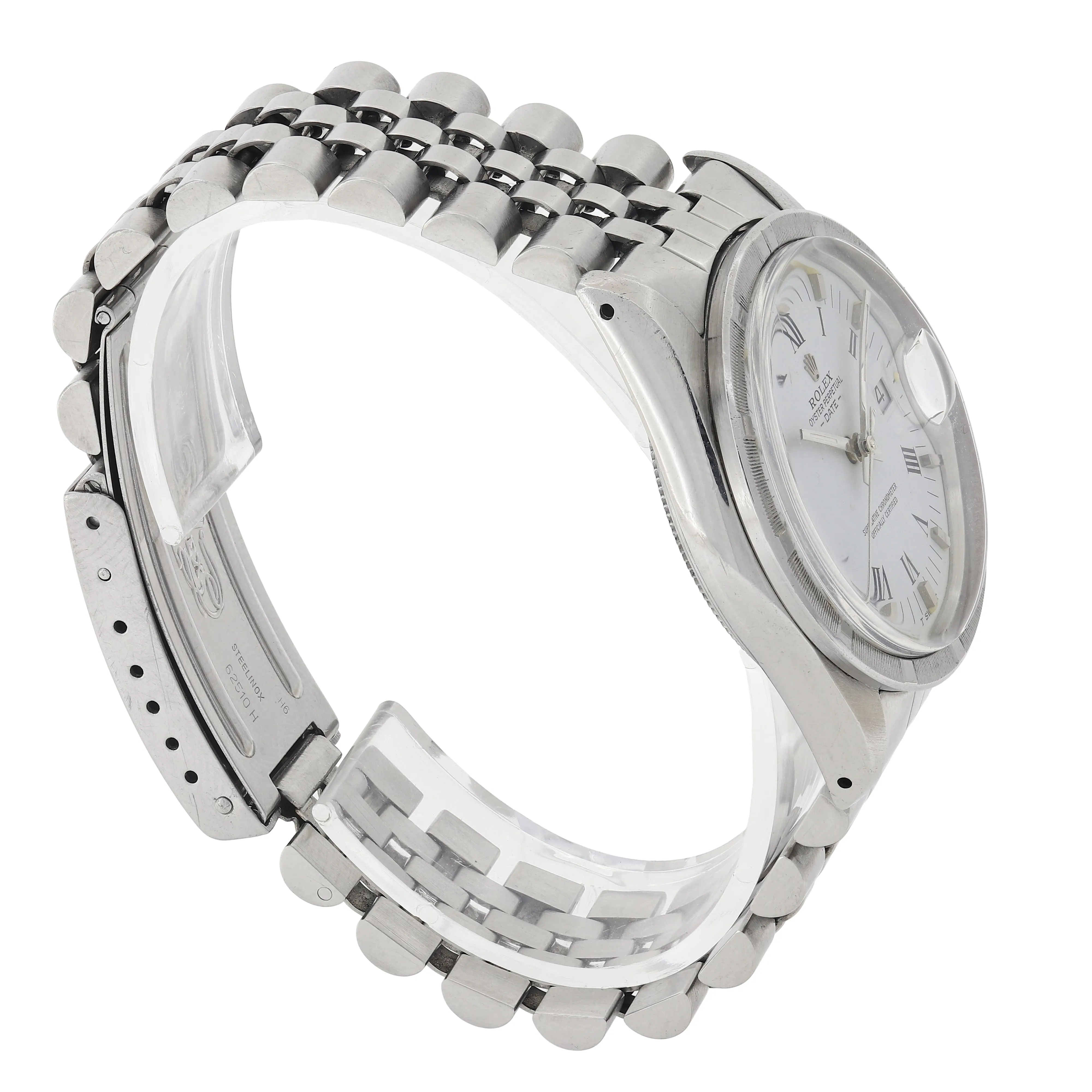 Rolex Oyster Perpetual Date 15010 White Roman c. 1983 Jubilee Steel 34 mm