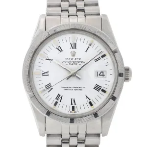 Rolex Oyster Perpetual Date 15010 White Roman c. 1983 Jubilee Steel 34 mm