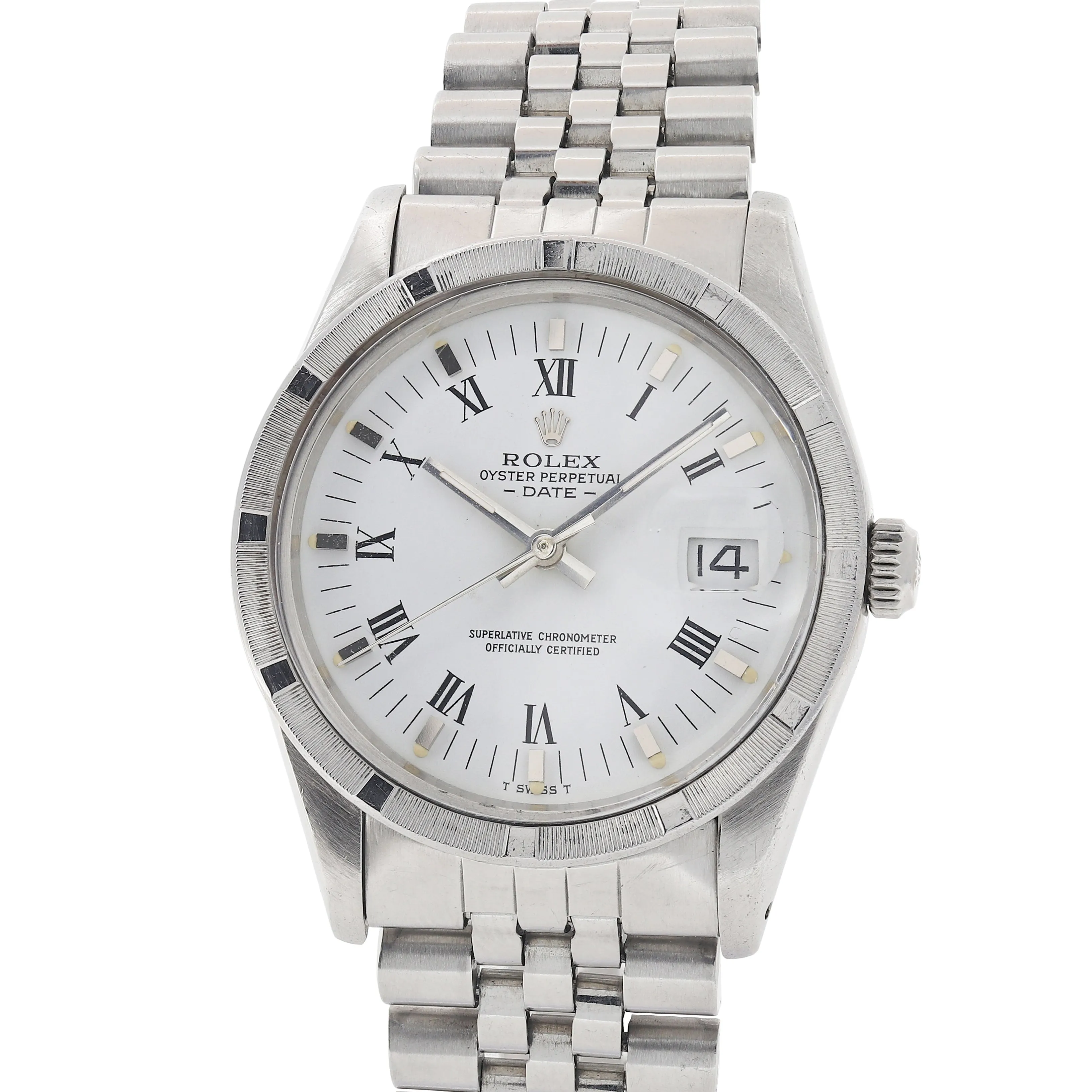 Rolex Oyster Perpetual Date 15010 White Roman c. 1983 Jubilee Steel 34 mm