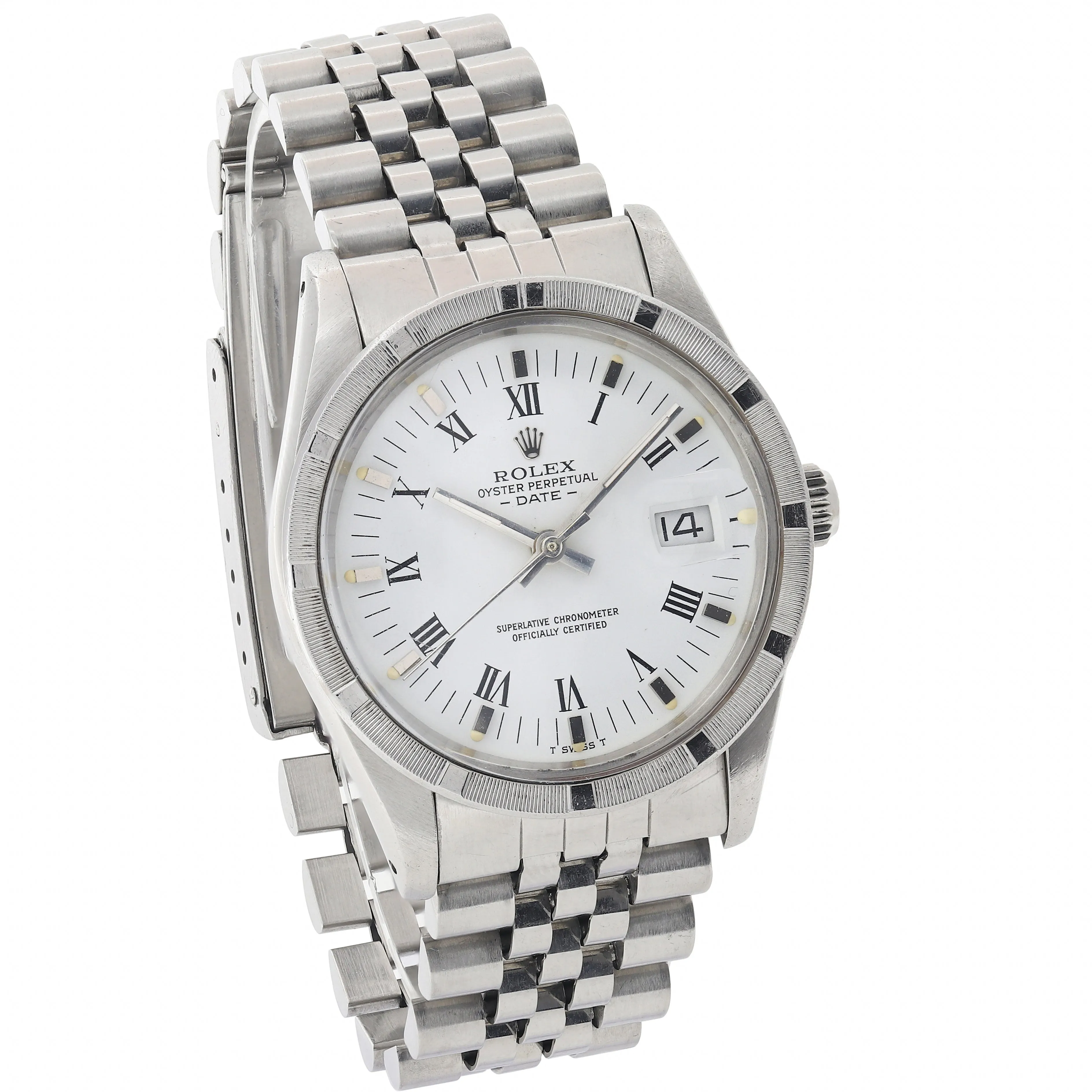 Rolex Oyster Perpetual Date 15010 White Roman c. 1983 Jubilee Steel 34 mm