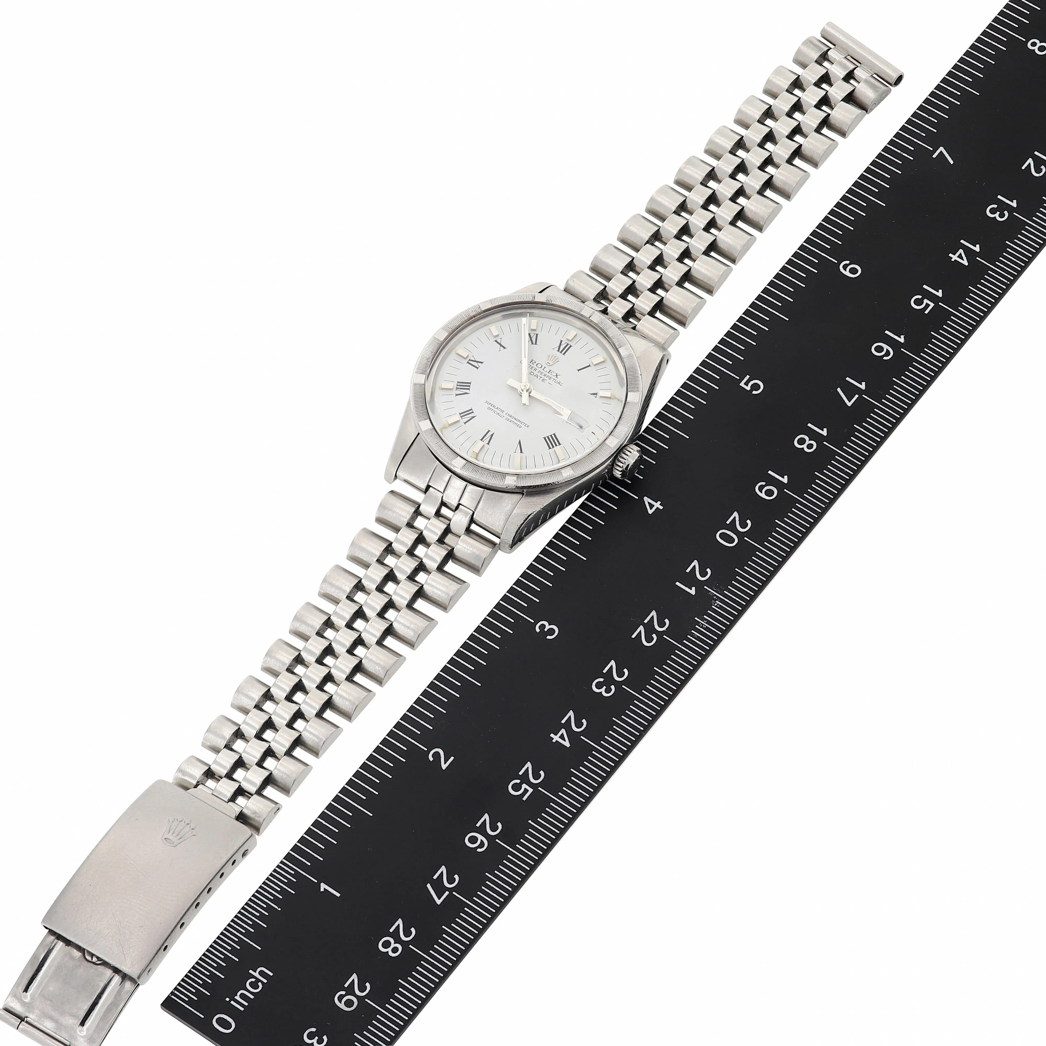 Rolex Oyster Perpetual Date 15010 White Roman c. 1983 Jubilee Steel 34 mm