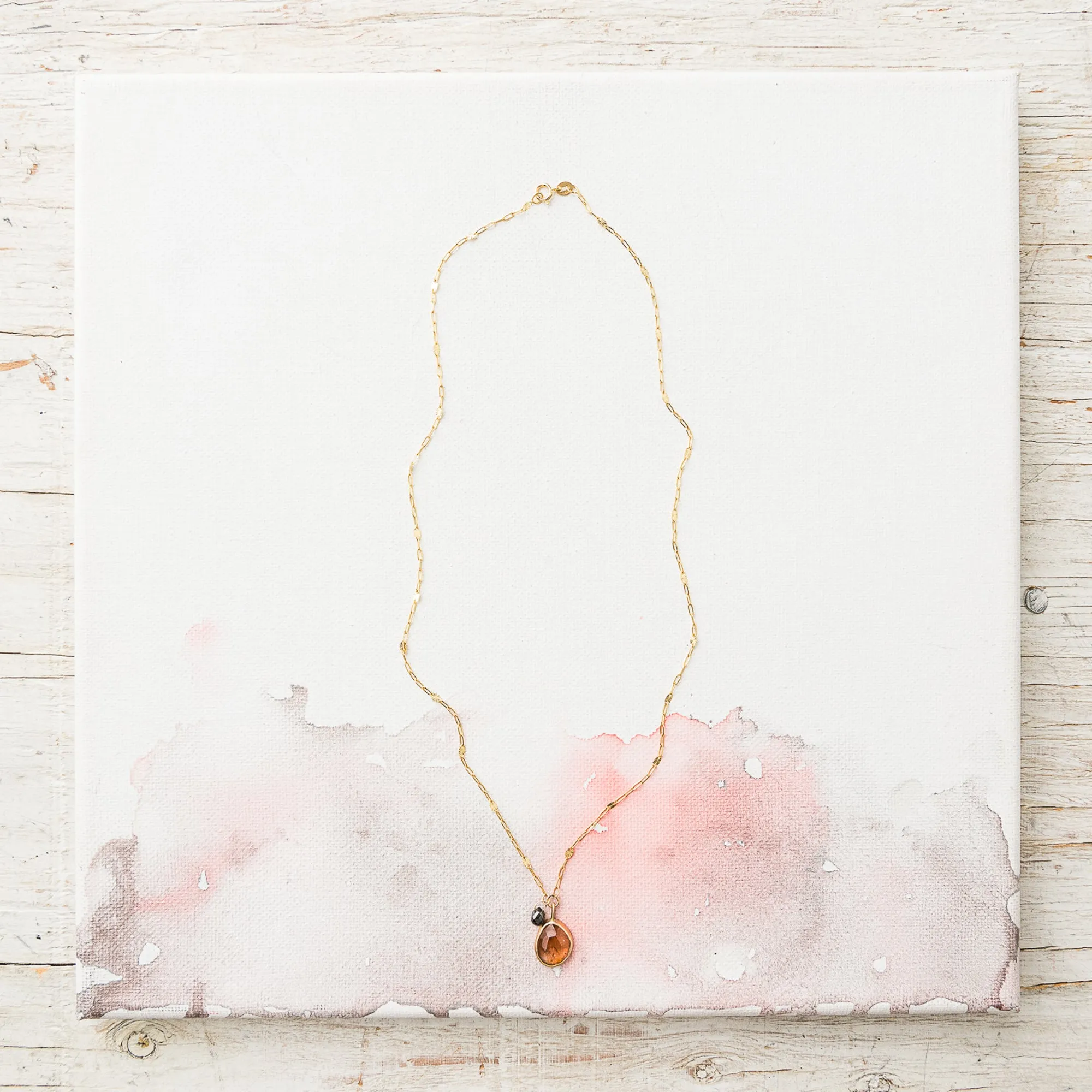 Rutilated Quartz Necklace with Black Diamond in 14k Gold