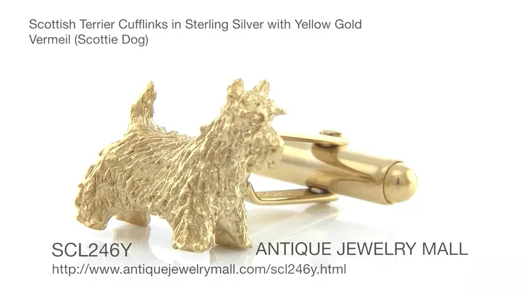 Scottish Terrier Cufflinks in Sterling Silver with Yellow Gold Vermeil (Scottie Dog)