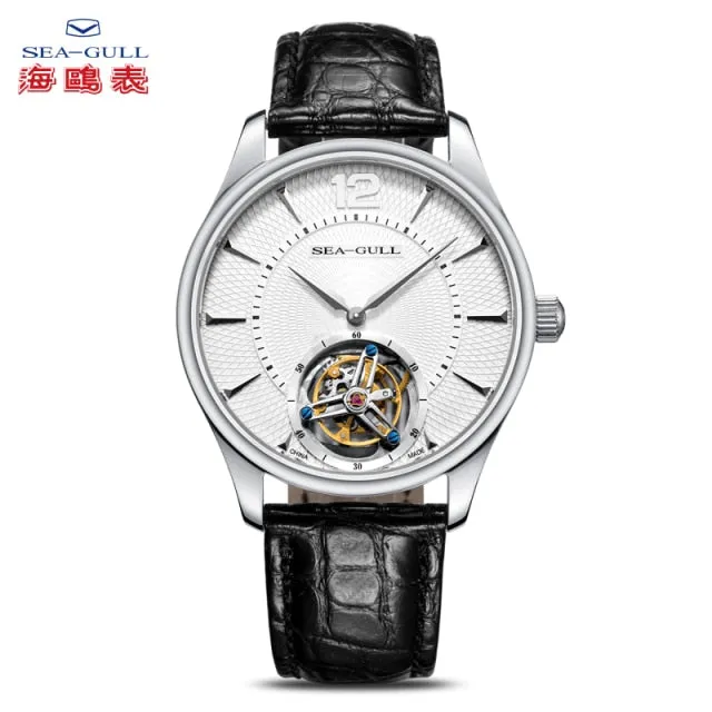 Sea-Gull Manual Tourbillon Mechanical Watch with Luxury Alligator Leather Strap. Model :8810