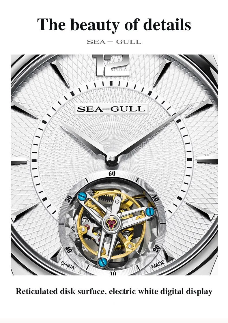 Sea-Gull Manual Tourbillon Mechanical Watch with Luxury Alligator Leather Strap. Model :8810
