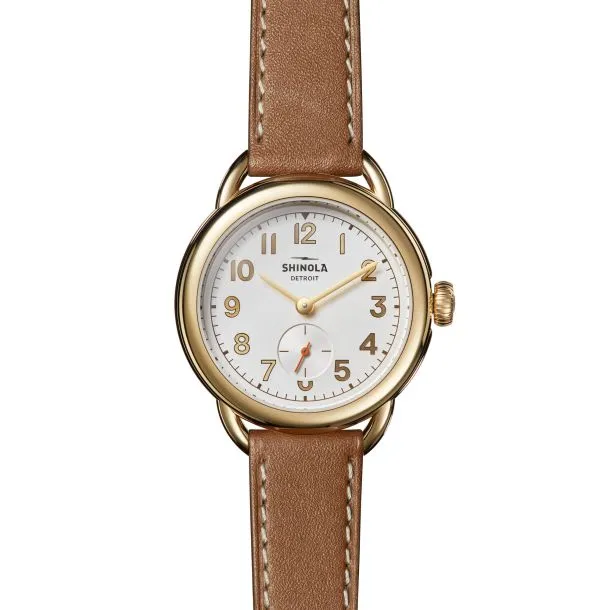 Shinola The Roundabout 38mm PVD Gold & Leather