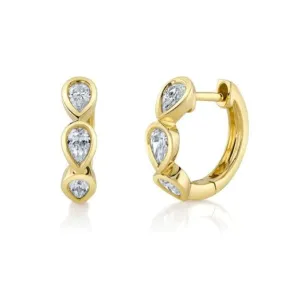 Shy Creation 14K Yellow Gold Diamond Pear Shapes Huggie Hoops