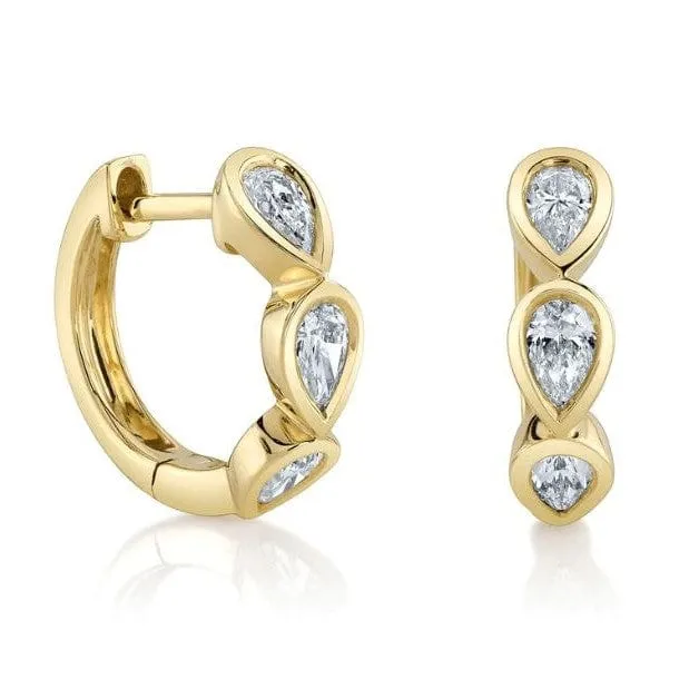 Shy Creation 14K Yellow Gold Diamond Pear Shapes Huggie Hoops