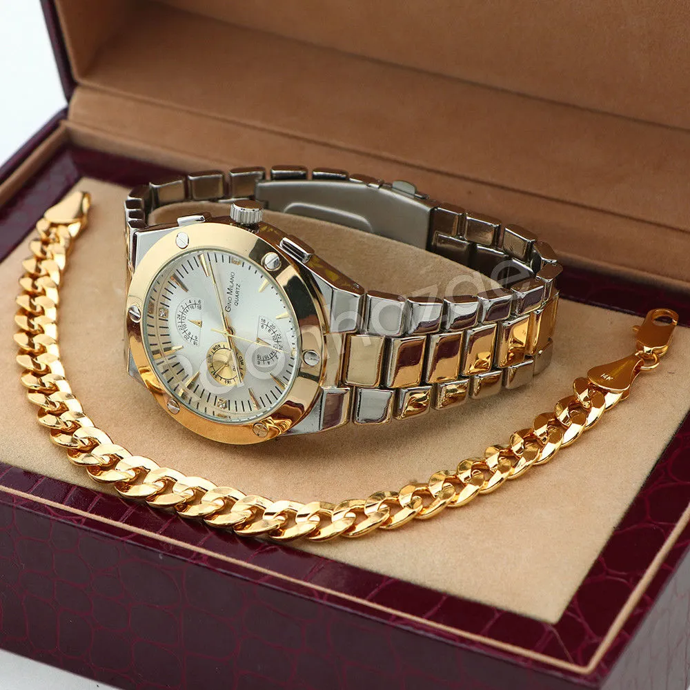 Silver PT Designer Bezel Metal Band Round Watch Diamond Cut Cuban Bracelet G82G