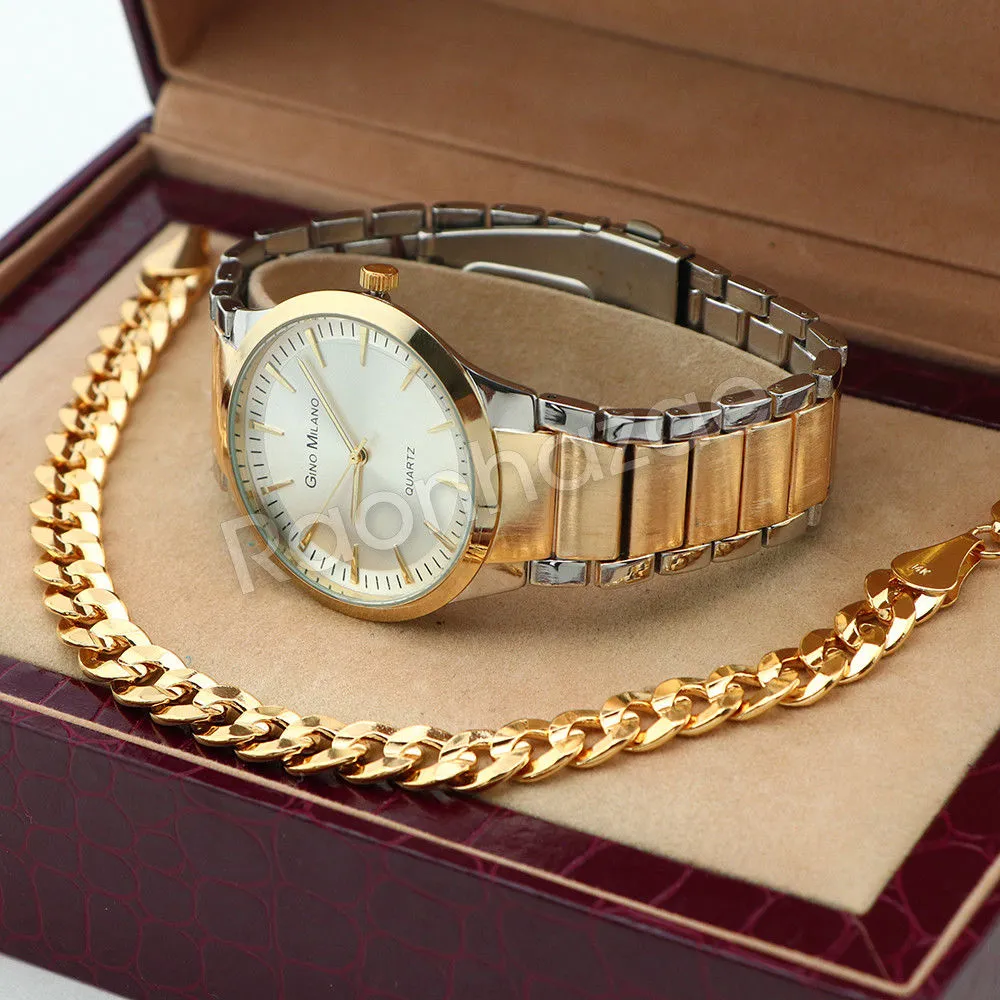 Silver PT Designer Bezel Metal Band Round Watch Diamond Cut Cuban Bracelet G86G