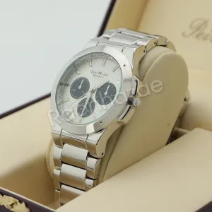 Silver PT Designer Bezel Metal Band Round Watch Diamond Cut Cuban Bracelet G93S