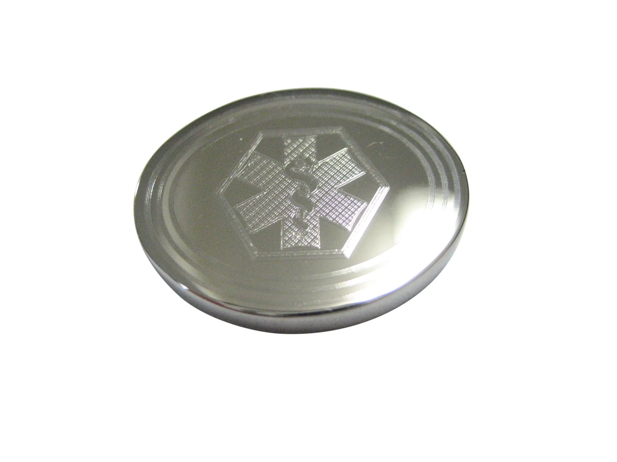 Silver Toned Etched Oval Paramedic Star of Life Symbol Magnet