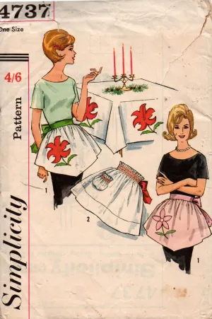 Simplicity 4737 Womens Retro Half Aprons with Smocked Applique 1960s Vintage Sewing Pattern ONE Size UNUSED Factory Folded