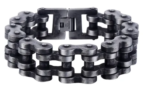 Stainless Steel 316L Bike Chain Bracelet - Gun Metal Finish 22mm Width