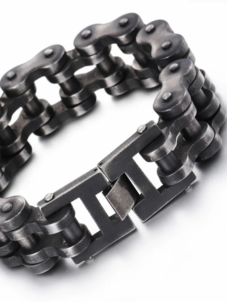 Stainless Steel 316L Bike Chain Bracelet - Gun Metal Finish 22mm Width