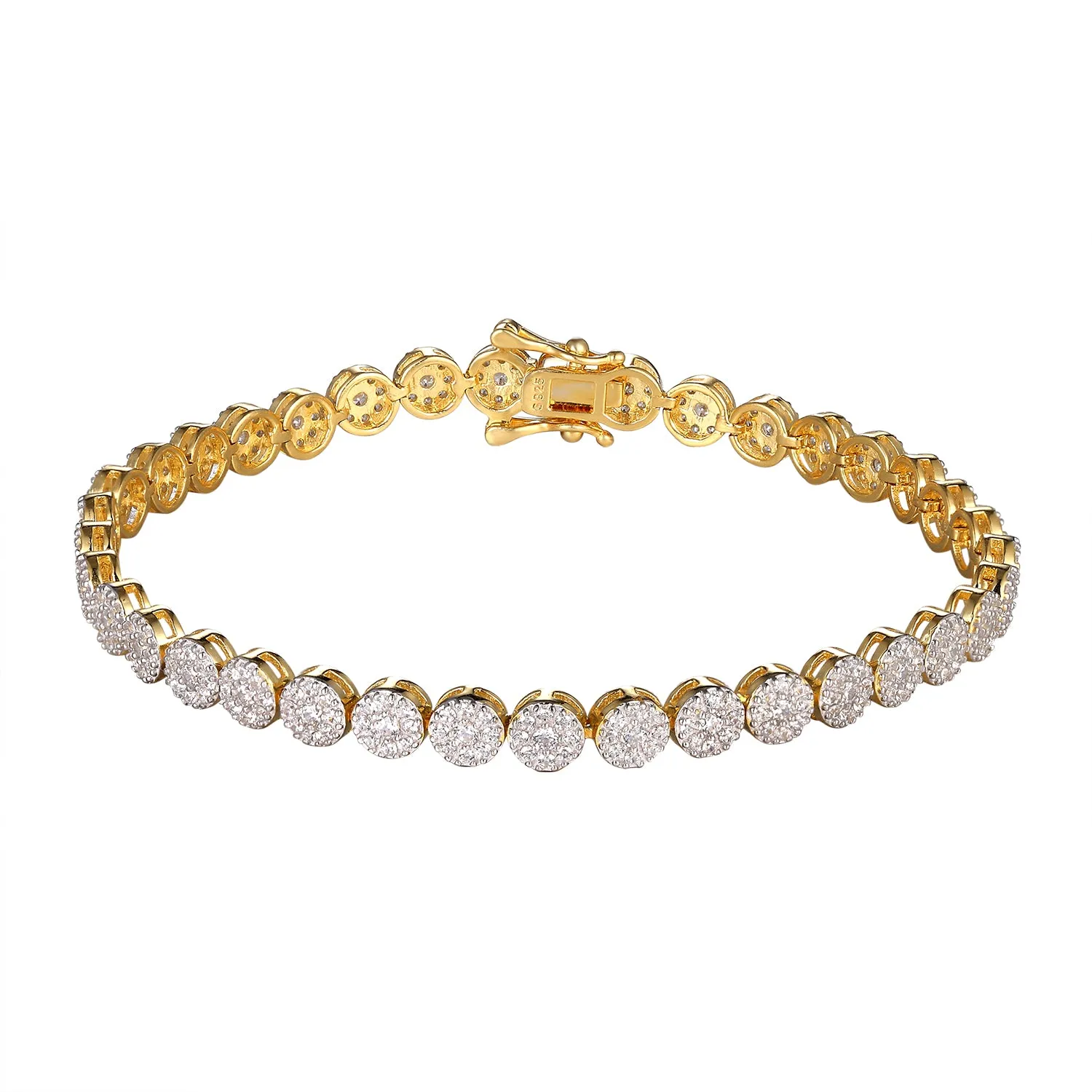 Sterling Silver Round Shape Cluster Bling Tennis Bracelet