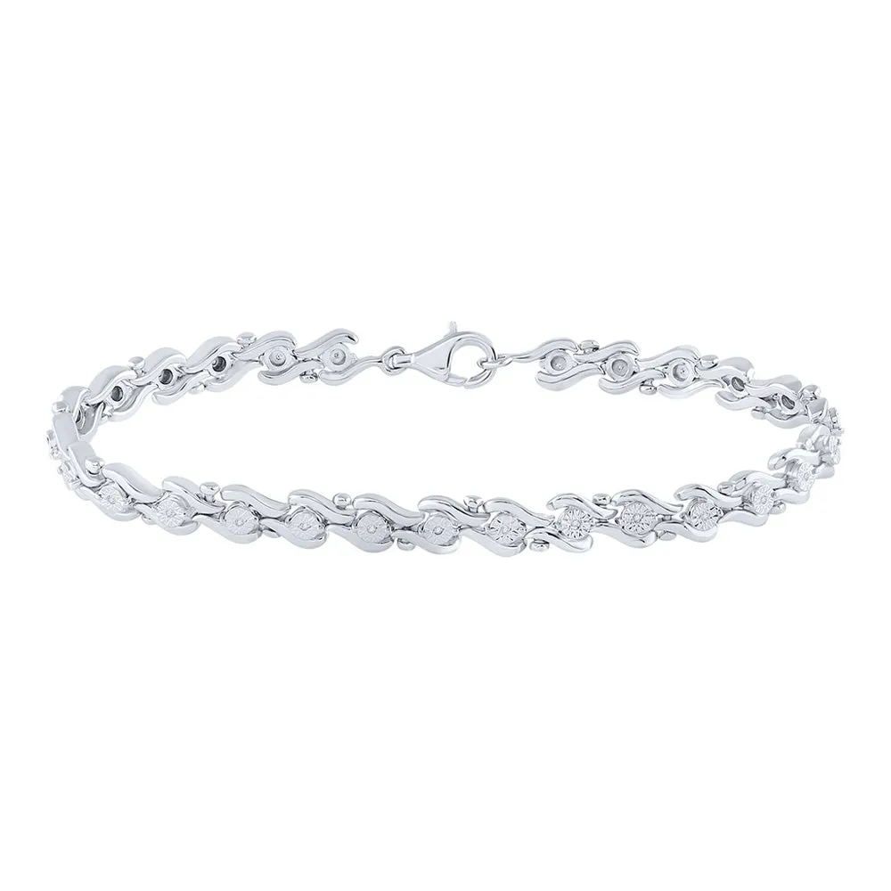 Sterling Silver Womens Round Diamond Fashion Bracelet 1/10 Cttw