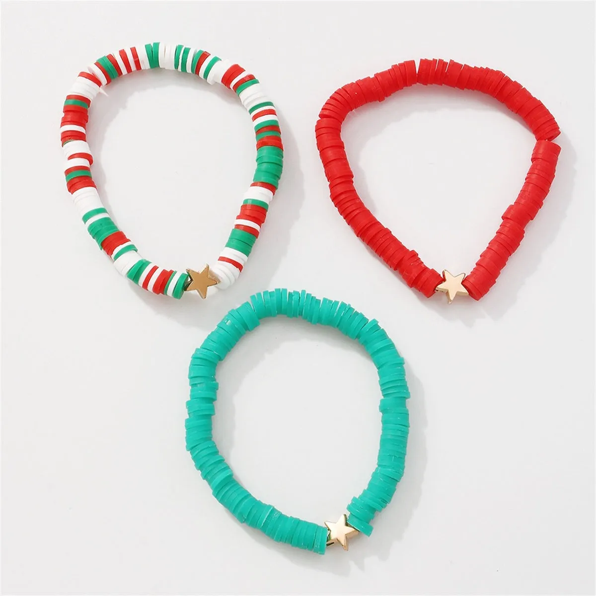 Teal Polymer Clay & 18K Gold-Plated Star Stretch Bracelet Set