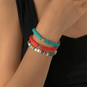 Teal Polymer Clay & 18K Gold-Plated Star Stretch Bracelet Set