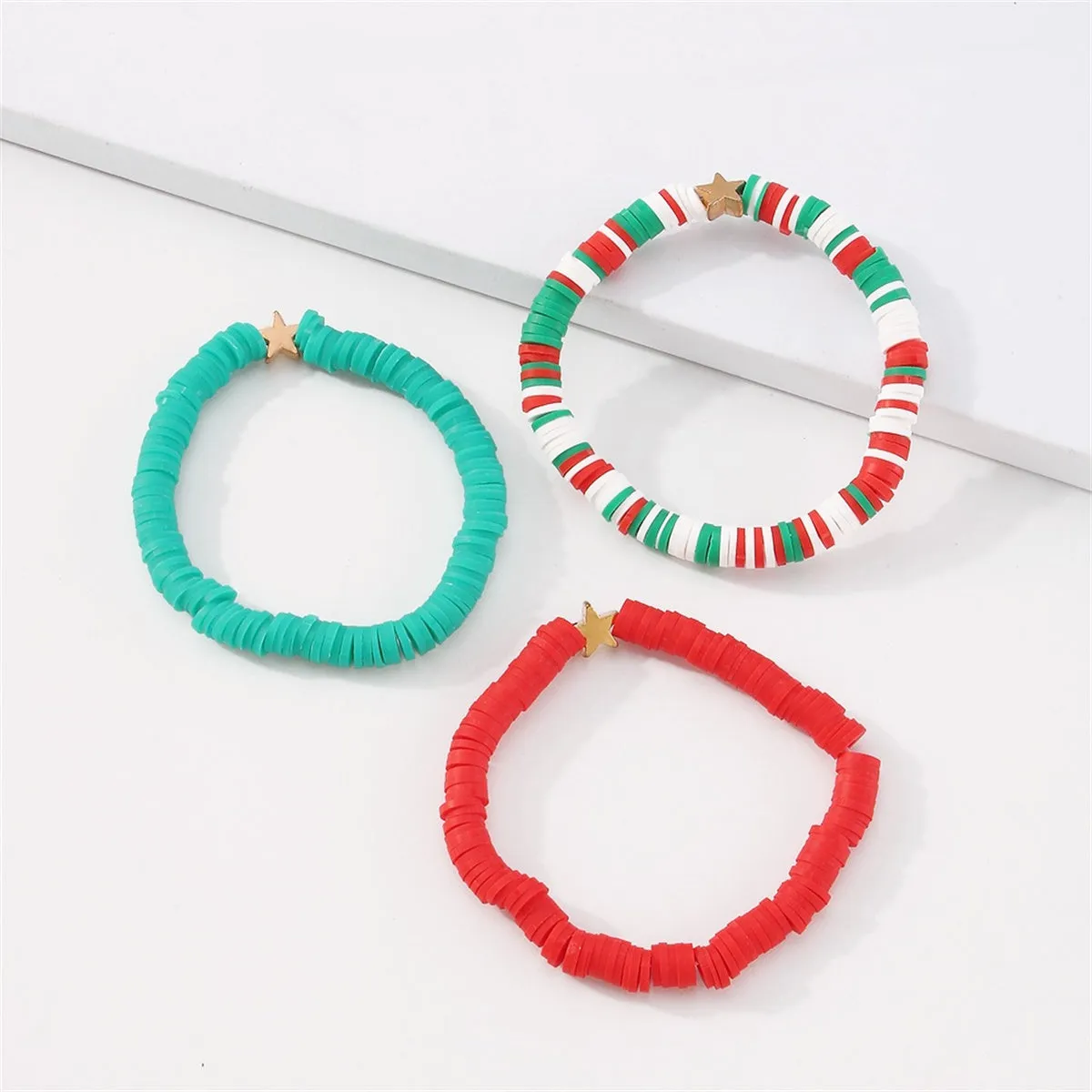 Teal Polymer Clay & 18K Gold-Plated Star Stretch Bracelet Set