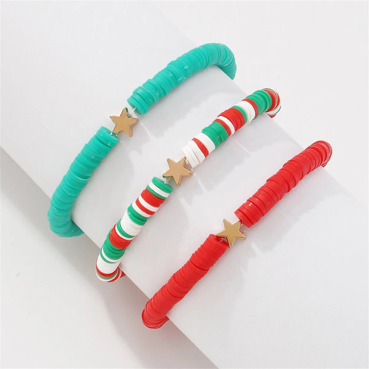Teal Polymer Clay & 18K Gold-Plated Star Stretch Bracelet Set