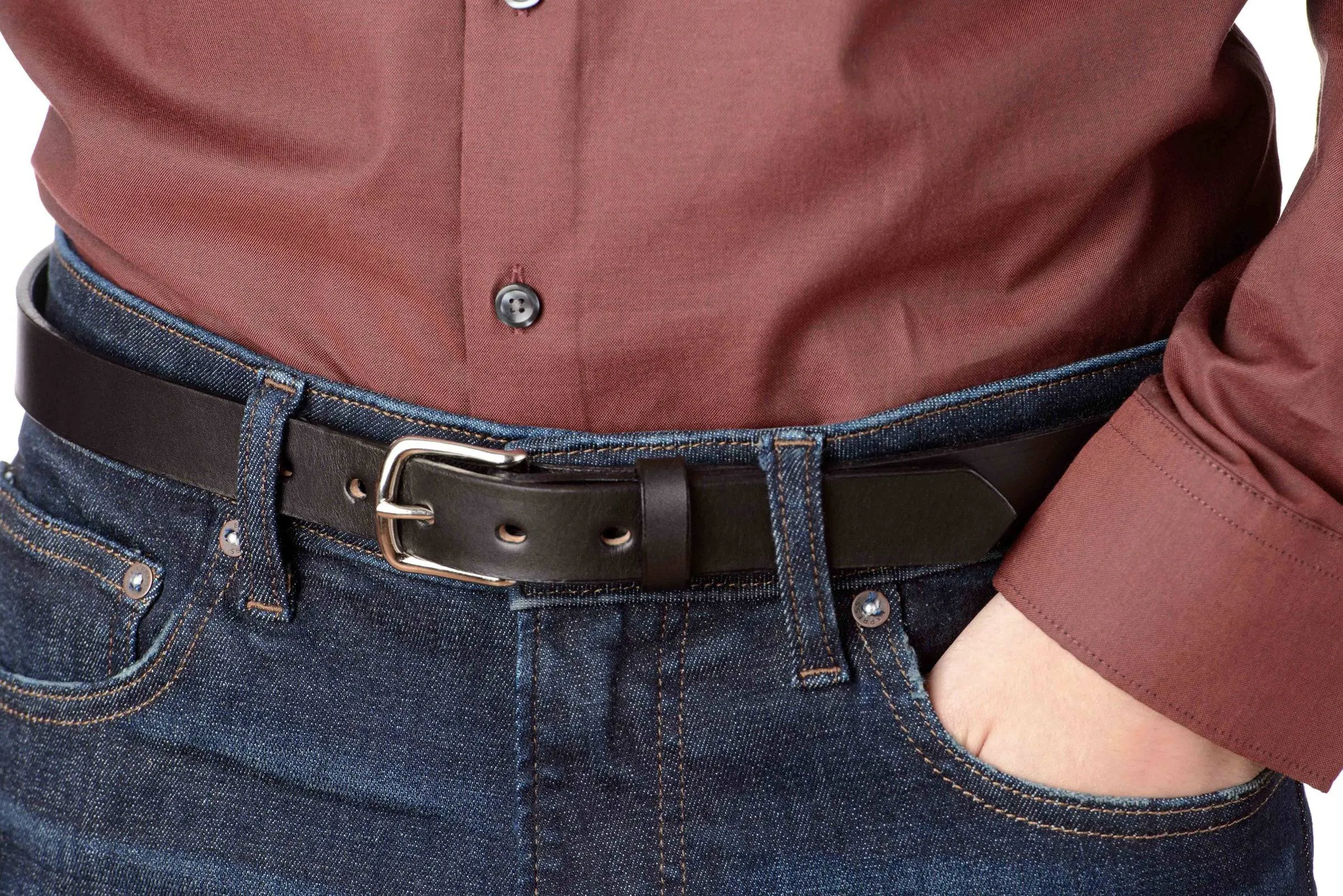 The Colt: Black Non Stitched Leather Belt Petite Width 1.00"