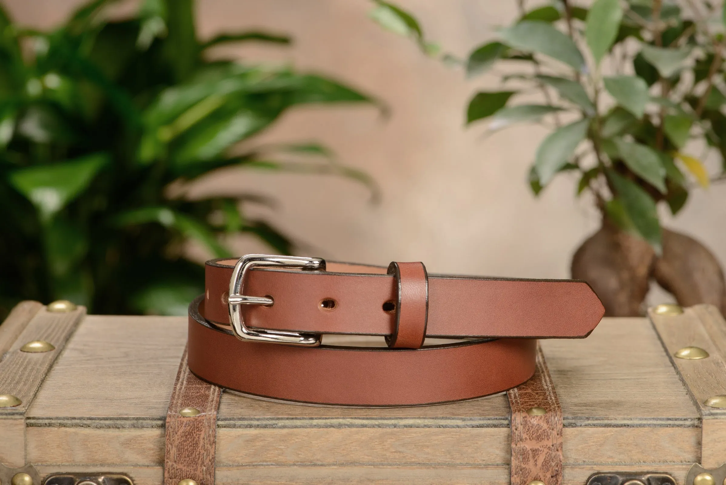 The Colt: Medium Brown Non Stitched Leather Belt Petite Width 1.00"